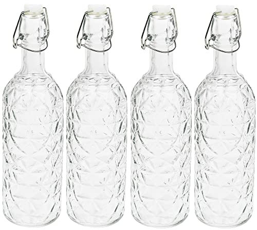 4 x 720ml Glass Bottle with Metal Airtight Swing Top Reusable Bottles for Water Wine Juice Cordial