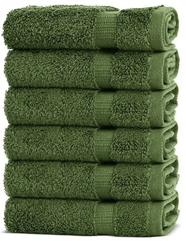 Chakir Turkish Linens 100% Cotton Premium Turkish Towels for Bathroom | 13'' x 13'' (6-Piece Washcloth, Moss)