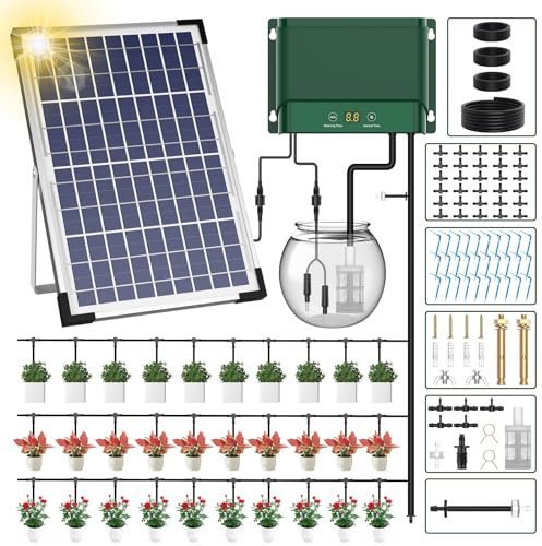 AnseTo Solar Bewässerungssystem für Garten Bewässerung, Automatische Bewässerungscomputer für die Tropfschlauch Bewässerung von Garten, Balkon, Greenhouse Pflanzen, Kübelpflanzen