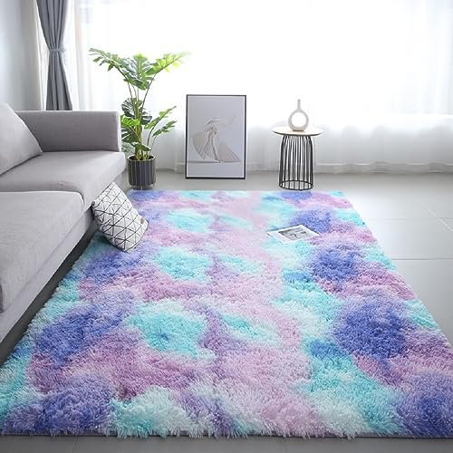 iyoimono Hochflor Teppich Langflor Wohnzimmer Teppich Modern Flauschig Weich Rechteckig Teppich für Wohnzimmer Kinderzimmer Schlafzimmer Flur Läufer Blau-violett Shaggy Teppich Innen 180x200cm