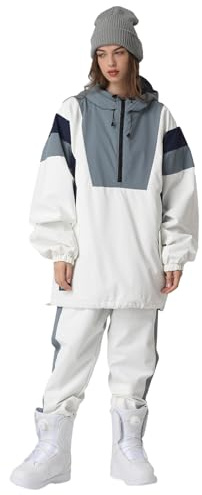 HOUZONIY Herren Damen Skianzug Schneeanzug Damen Skioverall Winter Warme Schnee Skifahren SäTze Outdoor Jumpsuit Mit Kapuze ReißVerschluss SkianzüGe Wasserdicht Snowboard Skisuit(T63+Weiß M)