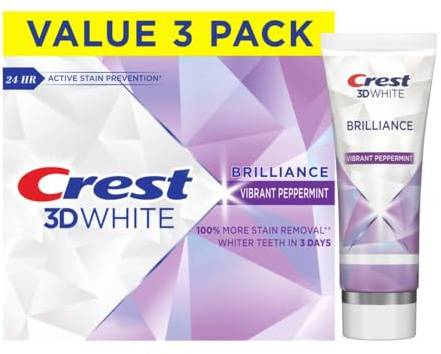 Crest 3D White Teeth Whitening Toothpaste for Adults, 4.6oz, 3 Pack, Stain Remover, Cavity Protection Fluoride Toothpaste, Strengthens Enamel, Faster Whitening, Brightens Teeth, Travel Size
