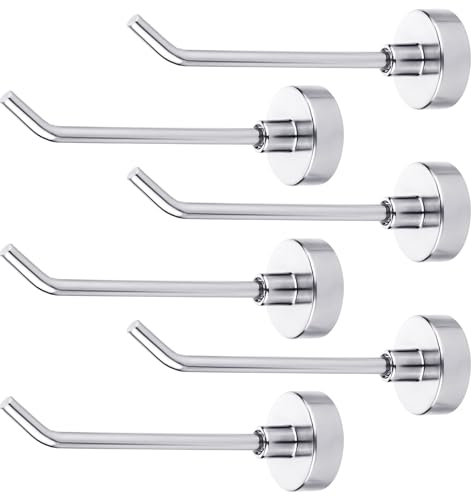 6pcs Magnetic Hooks, 1.7 lb Heavy Duty Magnet Hooks 3 Inch Long Magnetic Hooks for Hanging Strong Magnetic Hanger for Cruise Cabins, Towel, Grill, Fridge, Kitchen, Garage, Workplace (Silver)