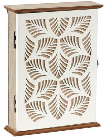 Optyuwah Cassetta portachiavi in legno con immagine geometrica cava, 6 ganci per chiavi, organizer da parete per ingresso, corridoio, ufficio, L bianco