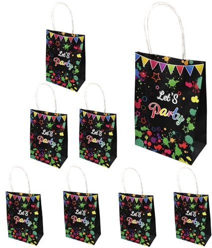 8 Stück Neon glänzende Geschenktüten, 15 x 21 cm, Neon Geschenktüten für Partys, Papiertüten in fluoreszierenden Farben, fluoreszierende Geschenktüten für die Geburtstagsdekoration