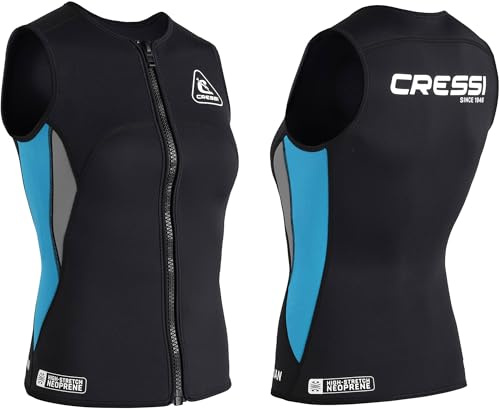 Cressi Guardian Lady Neoprene Zipper Vest Black/Aquamarine 2mm XS/1-Gilet Néoprène 2mm, pour la Natation, Le Snorkelling, Le Sup, Le Surf et d'autres Sports Nautiques, Noir/Aiguemarine, XS/1, Femmes