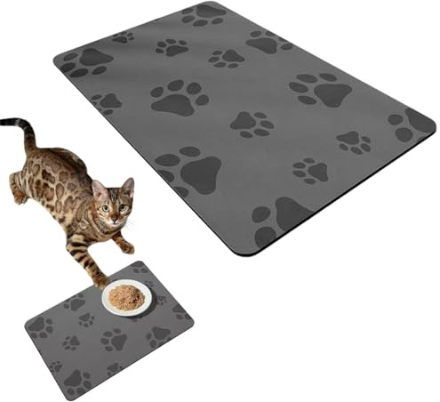 Napfunterlage Katzen, wasserdichte und rutschfeste Silikon Fressnapf Unterlage, Katzennapf Fressnapf Futtermatte Katzenfutter Futternapf Matte(Grau 50×30cm)
