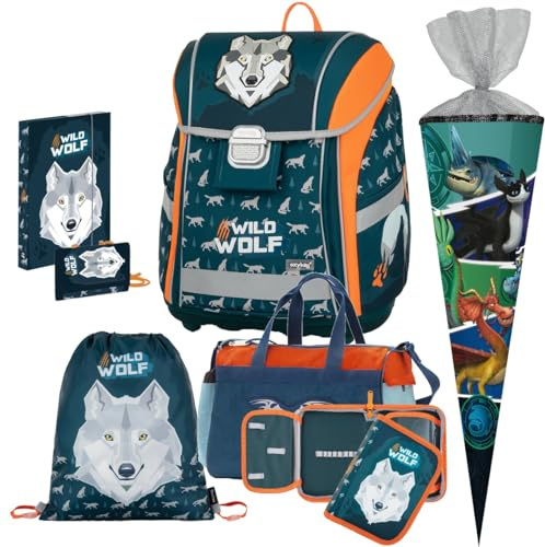 Generisch OX Premium Light Wolf - Schulranzen-Set 7tlg. mit Schultüte, Sporttasche und Brustbeutel - Heftbox A4 Gratis