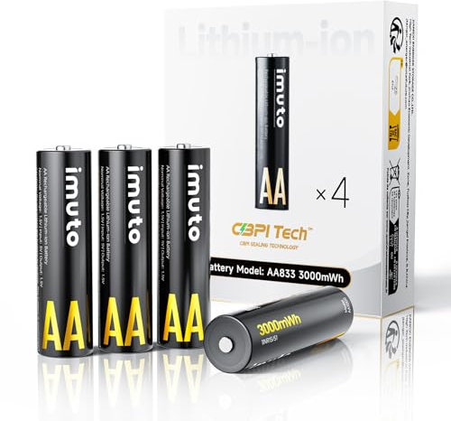 imuto Pilas AA recargables de litio (4 unidades, 1,5 V, 3000-IMU4AA)