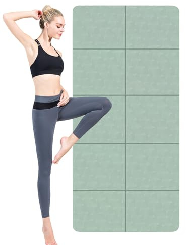 Tappetino per yoga, pilates, meditazione, design antiscivolo, struttura pieghevole, in schiuma spessa 10 mm, ideale per casa, palestra, uso interno ed esterno, 182 x 61 x 0,4 cm