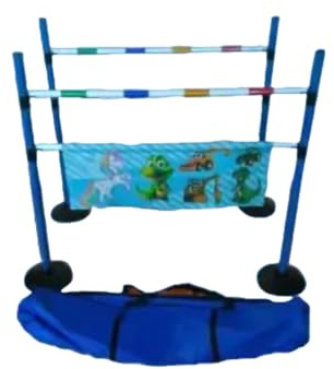Equimed Hobby Horse Jump Set - Modular Kit with 4 Upright Jump Wings, 4 Multicoloured Poles, 8 Push-On Cups and Material Flags with Carry Bag (1 set, 2 jumps)