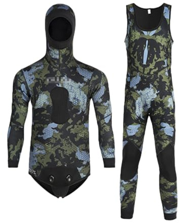 Traje de Neopreno de Manga Larga para Pesca Submarina con Capucha,Hombre 2 Piezas Camuflado Traje de Buceo de Cuerpo Completo 3mm de Neopreno Camisetas & Pantalones for Caza, Pesca y Surf 3XL