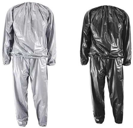 XINGNIAO Sauna Suit for Men and Women – Fitness Sweat Suit for Weight Loss Workout, Full Body Training Sauna Jacket & Pants, Black/Silver, Plus Size