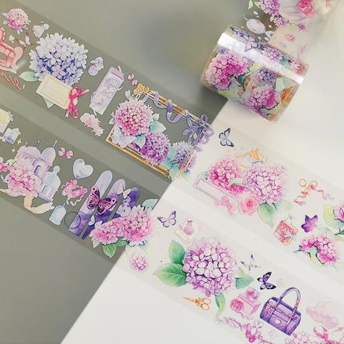 DiiWmme Handbook Decoration,Clear Flower Sticker Tape DIY Craft Material Decorative Stickers Scrapbooking Supplies Sticker Journal Accessories for Scrapbook,Planners,Bullet Journals (D)