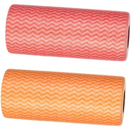 INOOMP Torchons Jetables Cuisine en Non-tissé Absorbant, Rouleaux Rouge Et Orange, Chiffon De Nettoyage Jetable Polyvalent pour Maison Et Vaisselle
