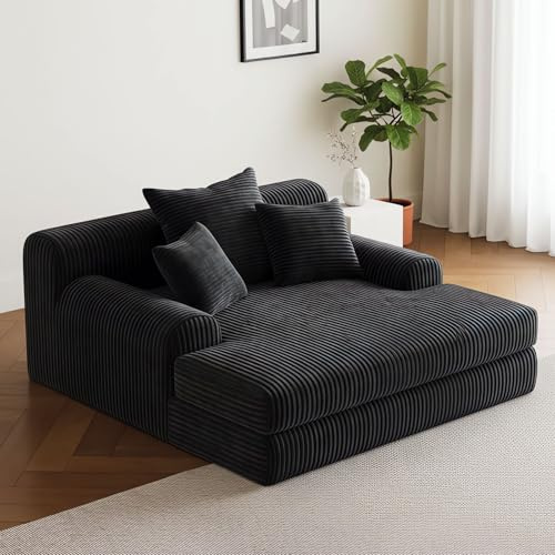 Corduroy Floor Sofa, Oversized Deep Seat Loveseat with 3 Back Pillows, High-Resilience Foam Lazy Couch for Gaming, Reading & Napping, No Assembly (150cm)