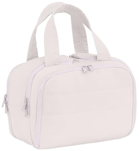 SYEXDZON Borsa da Toilette da Viaggio, Borsa da Viaggio Ultraleggera e Spalancata per le Donne, Borsa per il Trucco Cosmetico gonfia per contenitore a grandezza naturale (Beige)