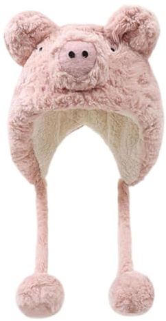 LCSVCCXA Bonnet d'hiver Chaud, Chapeau Froid, Mignon et Doux en Peluche Fantaisie avec Un Cochon, Chaud Cap Hats en Tricot Elastique Bonnet de Ski, pour Adolescentes, Enfants et Femmes