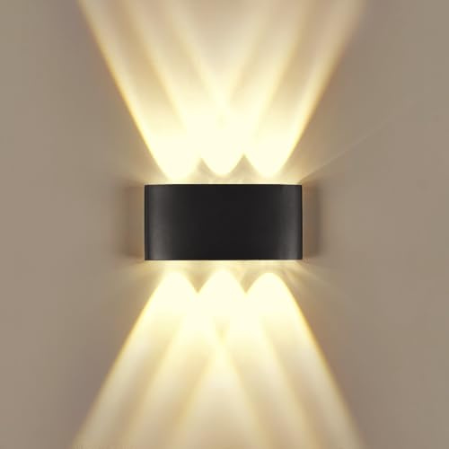 FUPE Lampada da Parete Esterna LED 12W IP65 1200LM Luce Calda 3000K – Applique da Esterno in Alluminio con Doppia Illuminazione per Giardino Balcone Garage