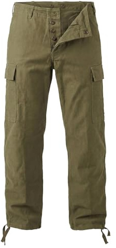 VINTIKA Original German Army Moleskin Trousers Genuine Bundeswehr Surplus New Combat Cargo Pants Heavy Duty Cotton Workwear Olive Green - 33in