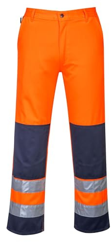 Portwest TX71 Seville Hi-Vis Contrast Waterproof Work Trousers Orange/Navy, Small