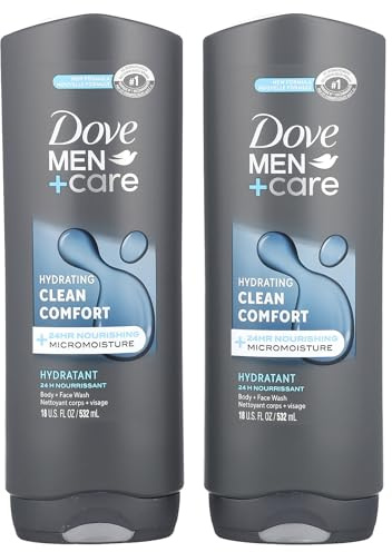 Dove Men+Care Body and Face Wash for healthier, stronger skin Clean Comfort fights dry skin 18 Fl Oz (Pack of 2)