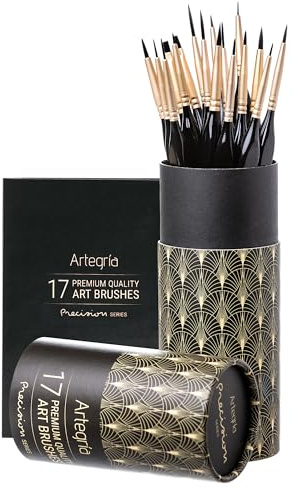 ARTEGRIA Detail Paint Brush Set, 17 Miniature Brushes with Fine Tips and Ergonomic Handles, for Small Scale Models, Figurines, Paint by Numbers for Adults