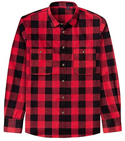 J.VER Chemise à Carreaux en Flanelle à Manches Longues pour Homme, Coupe Droite, Chemise décontractée boutonnée à Carreaux pour l'automne et l'hiver, Rouge/Noir, Taille M