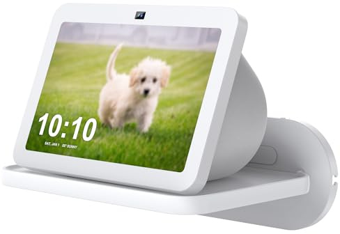 PlusAcc Väggfäste för Ech0 Show 8 (1:a/2:a generationen) – hyllkonsol för Google Nest Hub/Home Hub, Bose, JBL och andra smarta högtalare, en platsbesparande lösning (vit)