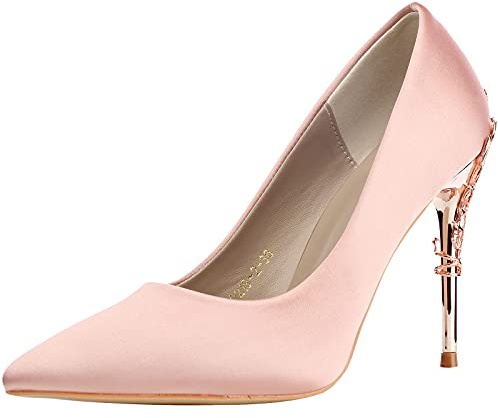wealsex Escarpins Femme Talon Haut Aiguilles Sexy Bout Pointu Chaussure Elégant Soirée Mariage Club Bureau OL 10cm Métal Talon (Rosa,38)