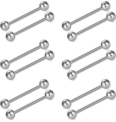Briana Williams 14G Straight Barbell Tongue Rings for Women Stainless Steel Tongue Piercing Jewelry 16mm Bar Length for Nipple Rings Nipplerings Piercing