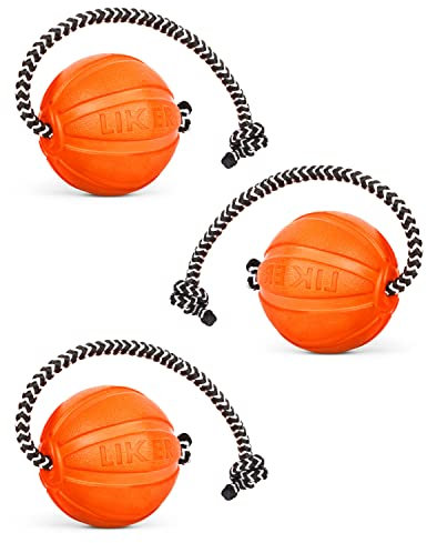 Liker Set di 3 palline per cani con corda – Giocattolo per cani di piccola e media taglia – Palla da masticare per cani di taglia piccola e media – Palla da masticare per cani da recuperare e da