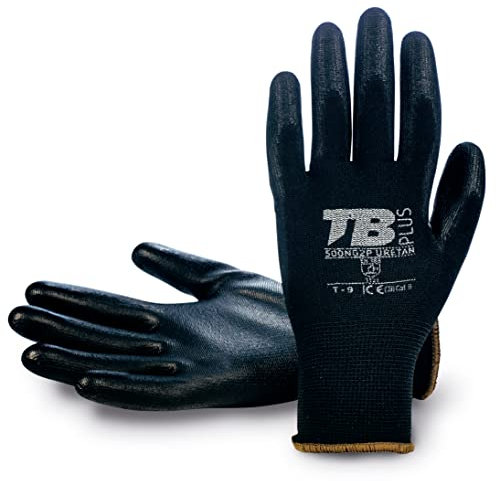 Guante de Trabajo TB 500NG2P URETAN | Paquete 10 Pares Guante de Protección Recubierto de Poliuretano y Soporte de Poliéster Negros. Sin Costuras y Puño Elástico. Resistencia a la abrasión (9)