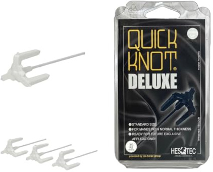 Quick Knot® Deluxe | Flätningshjälp för hästar | fläta man utan att sy in | manklämma för professionella turneringskrukor | återanvändbar (vit, standard)