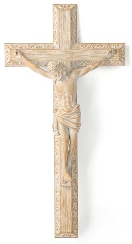 Cruz de pared de crucifijo católico BC, decoración del hogar de Jesucristo, regalo religioso, aspecto tallado en madera, 30,5 cm de alto, pintado a mano por Buildclassic