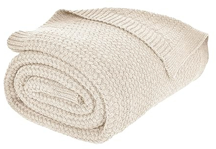 nielsen HOME Manta Jaron de Punto Fino, 150x200 cm, Crema Blanca, 100% algodón, óptica de Espiga