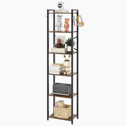 YMYNY Librería de 6 Niveles, Estantería, Biblioteca, Altura 182 cm, Estantería para Oficina, Marco Metálico, Industrial, para Sala de Estar, Estudio Oficina, Cocina, Marrón Rural HBC001H