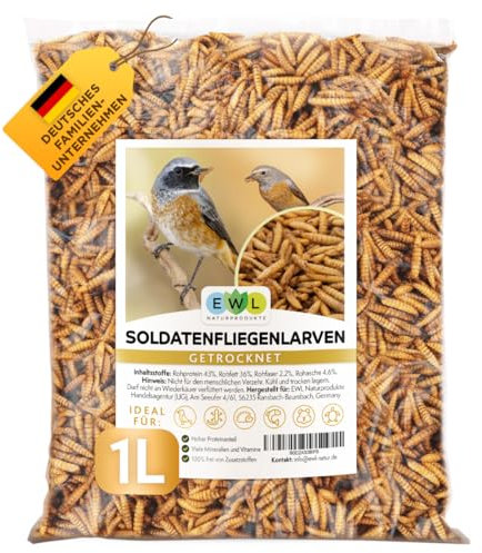 EWL Naturprodukte Soldatenfliegenlarven getrocknet, 1L (160g) Soldatenfliegenlarven, Vogelfutter, Fischfutter, Schildkrötenfutter, Igelfutter mit Insekten