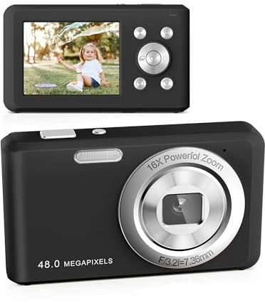 Appareil Photo Numérique,Appareil Photo Compact HD 1080P avec Carte de 32 Go, 48MP Appareil Photo 16X Zoom Numérique Appareil Photo Numérique pour Adolescents,Débutants(Noir)