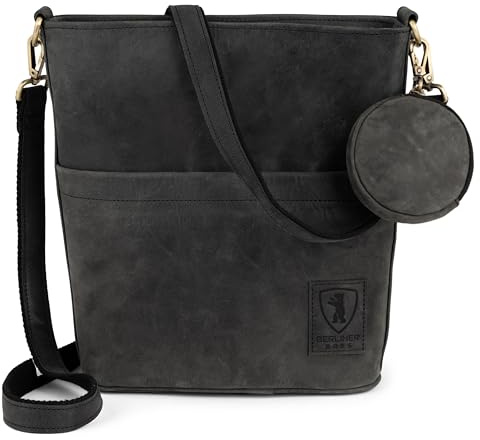 Berliner Bags Vintage Schultertasche Sofia, Umhängetasche aus Leder mit 2 Riemen, Handtasche für Damen - Dunkelgrau