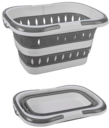 Cesta plegable de plástico para la ropa sucia, 50 L, con asas plegables, portátil, ahorra espacio, contenedor organizador para lavandería, 19.7 x 15.2 x 11.4 pulgadas