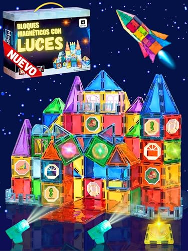 AUVAN® Bloques de Construcción Magnéticos con Luces Que cambian de Color! Juego imanes Nueva generación - Construcciones Magneticas niños, Magnetic Tiles - Piezas magneticas niños Stem Montessori