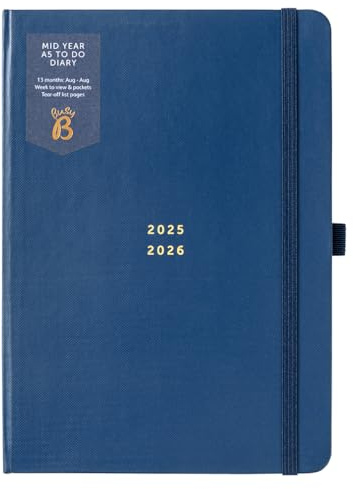 Busy B A5 Diary - Mid-Year Academic Planner - Aug '25 - Aug '26 - Navy Journal Cover - Weekly Planner with To-Do Lists, Notes Pages, Week-to-View Layout, 3 Pockets, Year Planner & Elastic Closure Band