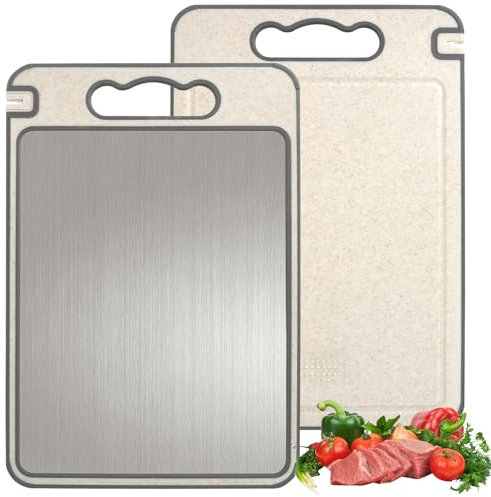 Cutting Board, Double Sided Chopping Board Non Toxic Non Slip, Scratch Resistant 304 Stainless Steel Cutting Board for Kitchen (Style C)