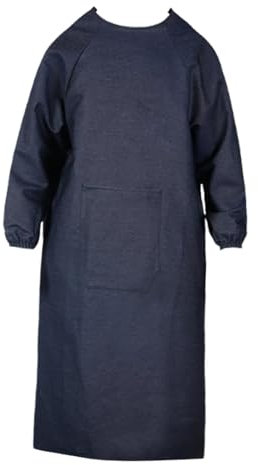 Grembiule da saldatura, con maniche lunghe e tasca, per professionisti nella lavorazione dei metalli, Blu scuro, Length 112cm