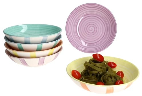 MamboCat Beach Pastello Stripes Set di 6 piatti fondi I 600 ml I piatti in gres con strisce pastello per 6 persone I piatti profondi per insalata, zuppa, cereali, pasta & Co.