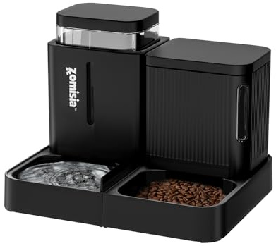 ZOMISIA Automatic Cat Feeder and Water Dispenser, 3 L x 2, Black