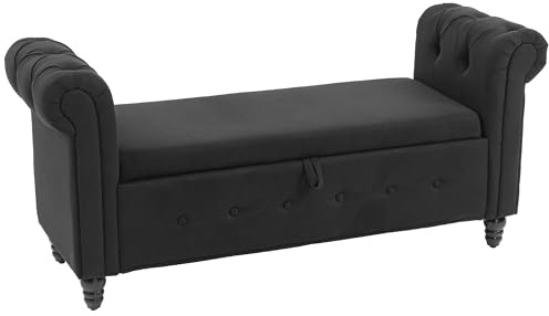 HOMCOM Banc de Rangement, Coffre de Rangement en Tissu Aspect Lin avec Pieds en Bois, 146,5 x 49 x 72 cm, Noir