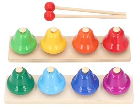 Ejoyous Cloches de Bureau pour Enfants, Cloches à Main pour Enfants, Instrument de Percussion à 8 Notes, Ensemble de Métalliques en Forme de Xylophone en Bois avec Maillets en