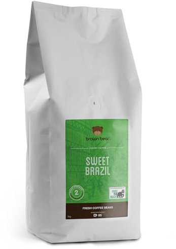 Sweet Brazil Brazilian Coffee Beans 1kg - Light Medium Roast - Brown Bear - For All Coffee Machines - Donation to Free The Bears - 100% Arabica